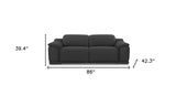 86" Dark Gray Italian Leather USB Reclining Sofa With Silver Legs