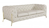 93" Beige Italian Leather Chesterfield Sofa With Silver Legs