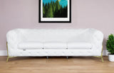 93" White Italian Leather Chesterfield Sofa With Silver Legs