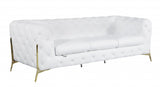 93" White Italian Leather Chesterfield Sofa With Silver Legs