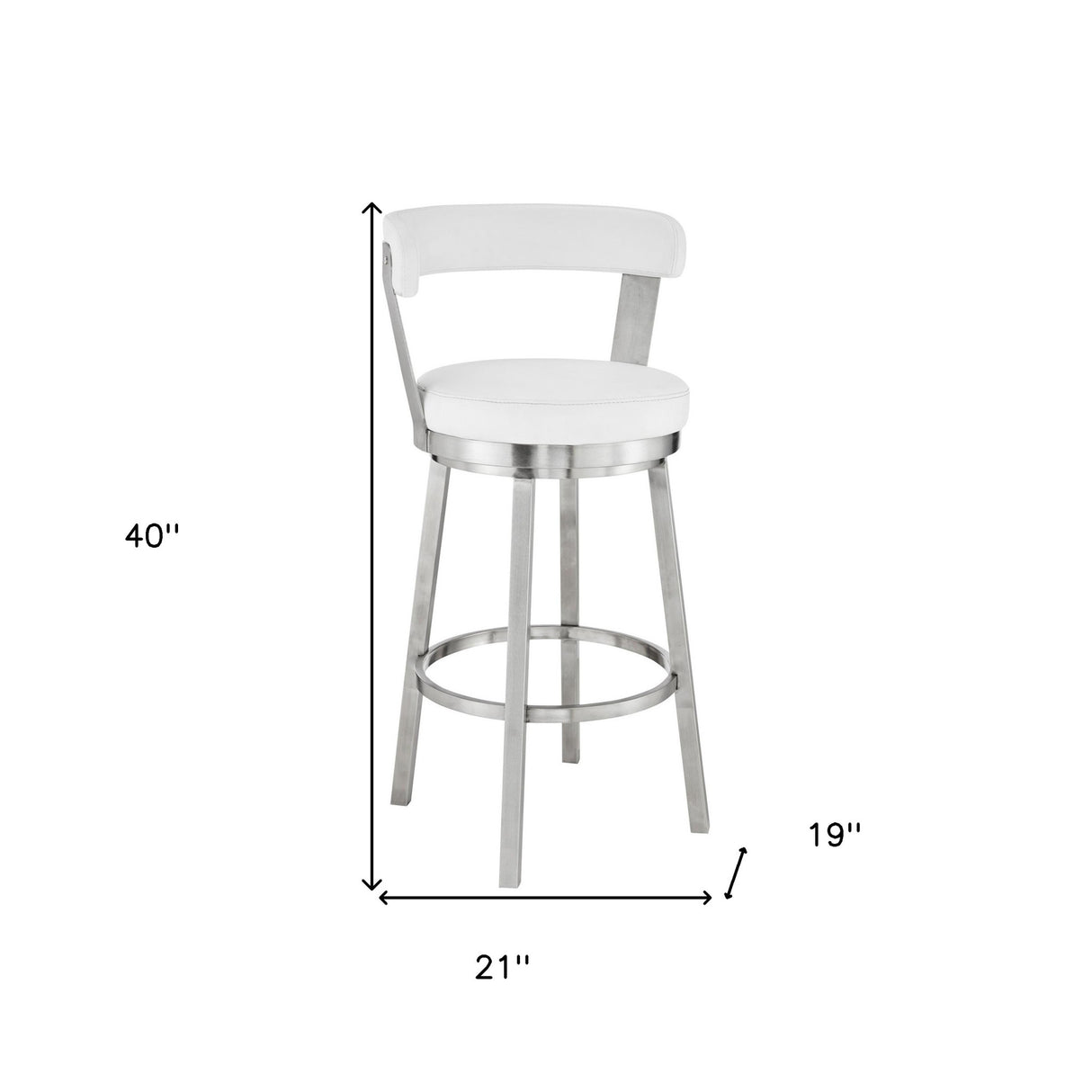 30" White And Silver Iron Swivel Backless Bar Height Bar Chair