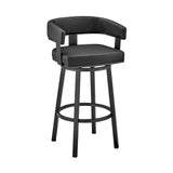 30" Black Faux Leather And Iron Swivel Low Back Bar Height Bar Chair