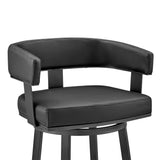 30" Black Faux Leather And Iron Swivel Low Back Bar Height Bar Chair