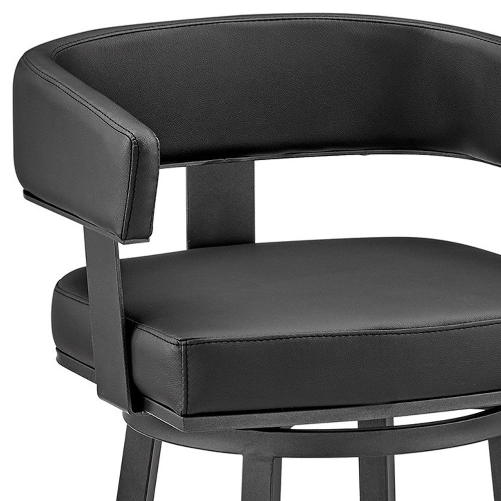 30" Black Faux Leather And Iron Swivel Low Back Bar Height Bar Chair