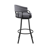 26" Slate Gray and Black Steel Low Back Counter Height Swivel Bar Chair