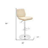 25" Cream And Silver Faux Leather And Steel Swivel Adjustable Height Bar Chair