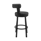 30" Black Faux Leather and Steel Low Back Bar Height Swivel Bar Chair