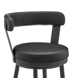 30" Black Faux Leather and Steel Low Back Bar Height Swivel Bar Chair