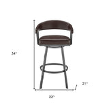 25" Chocolate And Gray Iron Swivel Low Back Counter Height Bar Chair