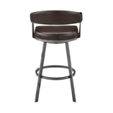 29" Chocolate And Gray Iron Swivel Low Back Bar Height Bar Chair