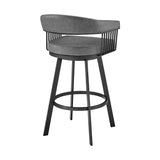 29" Gray And Black Iron Swivel Low Back Bar Height Bar Chair