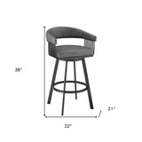 29" Gray And Black Iron Swivel Low Back Bar Height Bar Chair