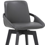 27" Gray and Black Faux Leather Low Back Bar Height Swivel Bar Chair