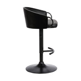 24" Black Faux Leather And Iron Swivel Low Back Adjustable Height Bar Chair