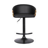 24" Black Faux Leather And Iron Swivel Low Back Adjustable Height Bar Chair