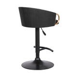 24" Black Faux Leather And Iron Swivel Low Back Adjustable Height Bar Chair