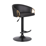 24" Black Faux Leather And Iron Swivel Low Back Adjustable Height Bar Chair