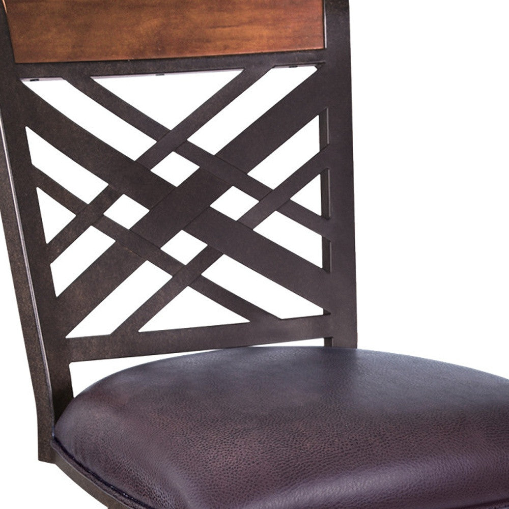 30" Brown Faux Leather And Iron Bar Height Bar Chair