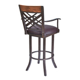 30" Brown Faux Leather And Iron Bar Height Bar Chair