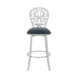 30" Gray And Silver Iron Swivel Bar Height Bar Chair