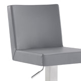 24" Gray and Silver Faux Leather and Iron Adjustable Height Swivel Bar Chair