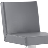 24" Gray and Silver Faux Leather and Iron Adjustable Height Swivel Bar Chair