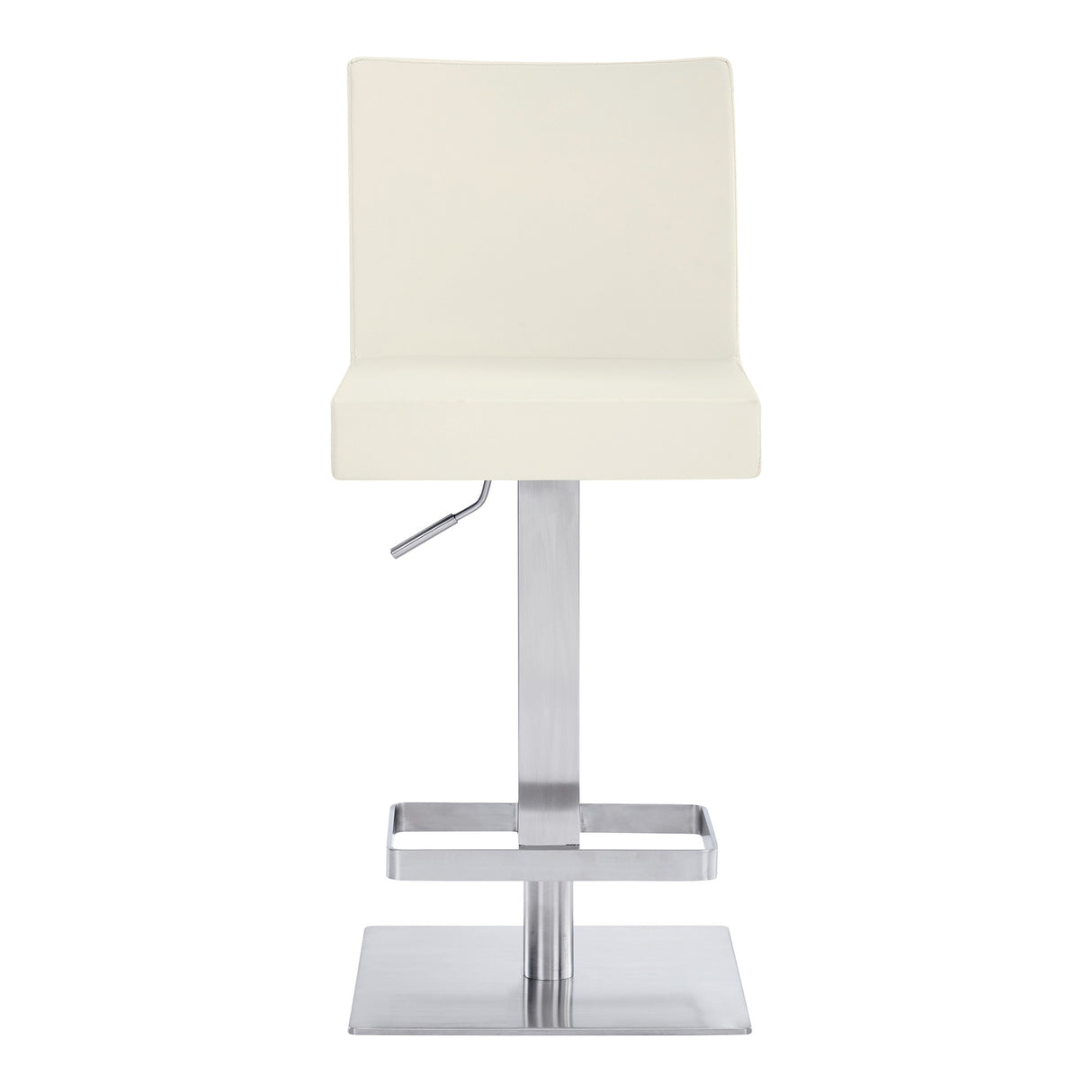 24" White And Silver Faux Leather And Iron Swivel Adjustable Height Bar Chair