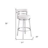 26" White And Silver Faux Leather And Iron Swivel Low Back Counter Height Bar Chair