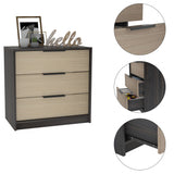 28" Black And Light Oak Manufactured Wood Three Drawer Dresser