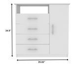 36" White Manufactured Wood Four Drawer Combo Dresser