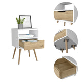 Modern White and Light Oak Bedroom Nightstand