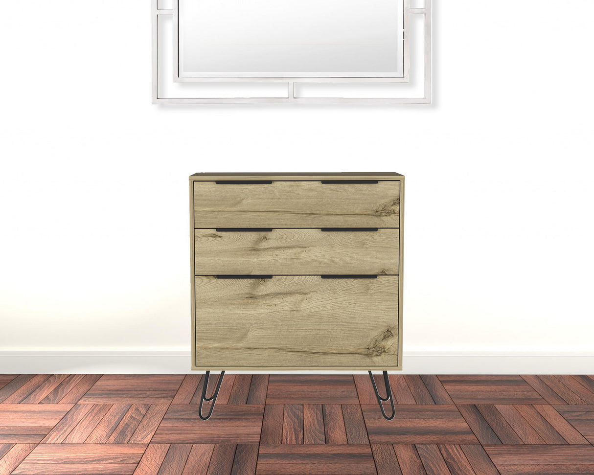 30" Light Oak Manufactured Wood Three Drawer Dresser