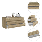 60" Light Oak And White Manufactured Wood Six Drawer Double Dresser