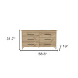 59" Natural and Black Six Drawer Double Dresser