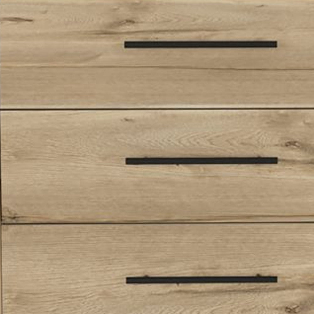 59" Natural and Black Six Drawer Double Dresser