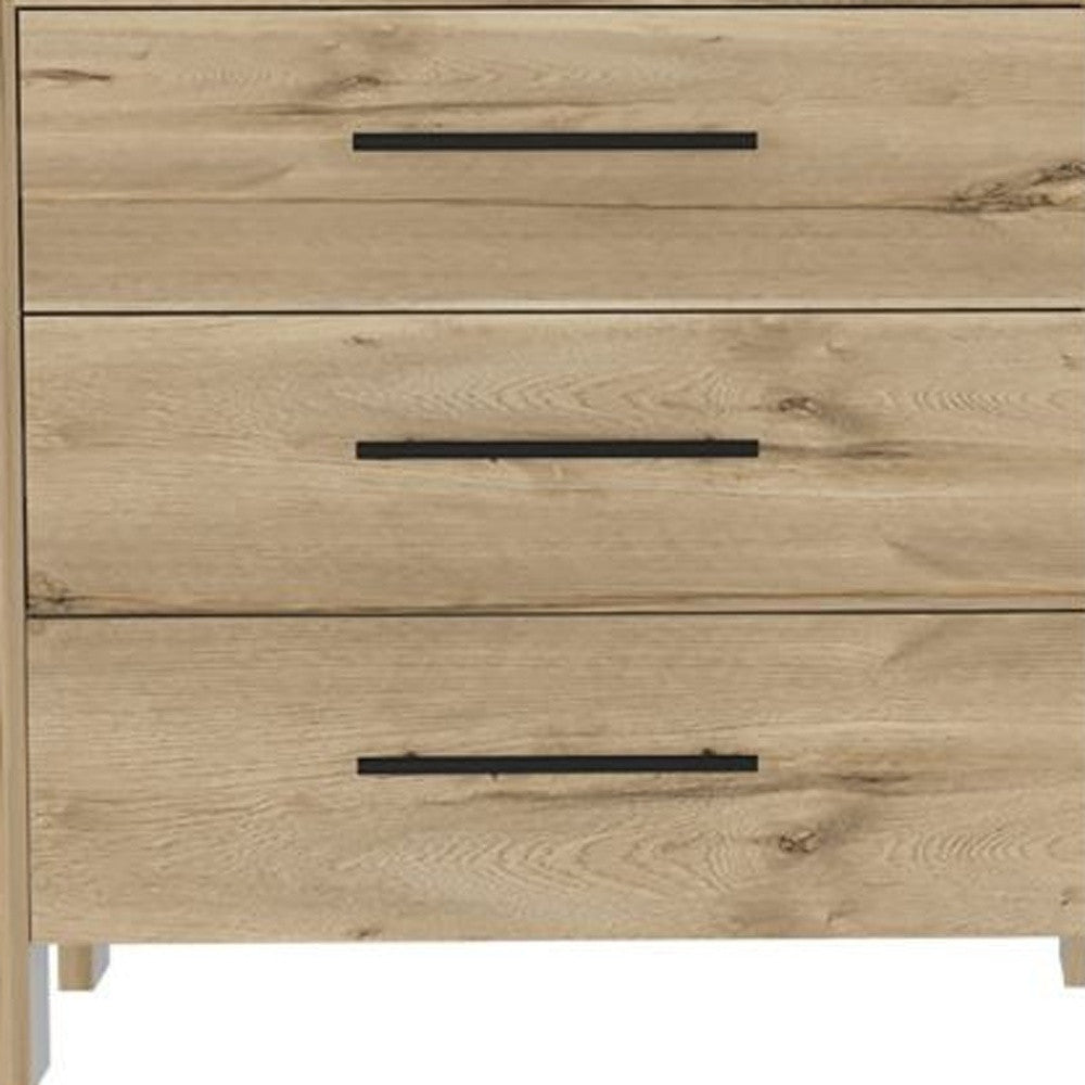 59" Natural and Black Six Drawer Double Dresser