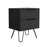 22" Black Two Drawer Faux Wood Nightstand