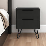 22" Black Two Drawer Faux Wood Nightstand