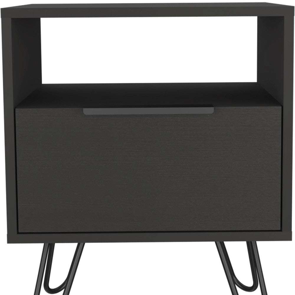 22" Black Faux Wood Nightstand With Storage