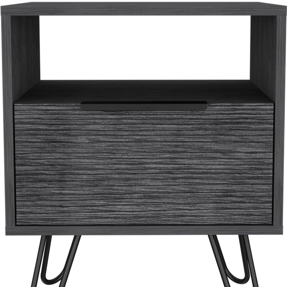 22" Gray Faux Wood Nightstand With Storage