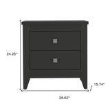 24" Black Two Drawer Faux Wood Nightstand