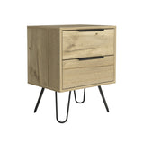 22" Oak Two Drawer Faux Wood Nightstand