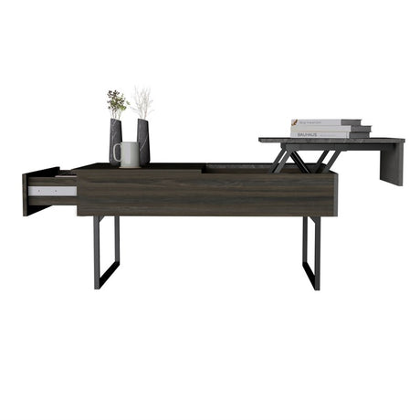 39" Onyx And Carbon Rectangular Lift Top Coffee Table With Drawer