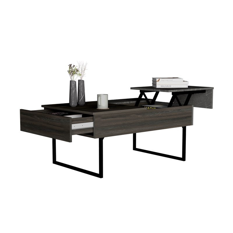 39" Onyx And Carbon Rectangular Lift Top Coffee Table With Drawer