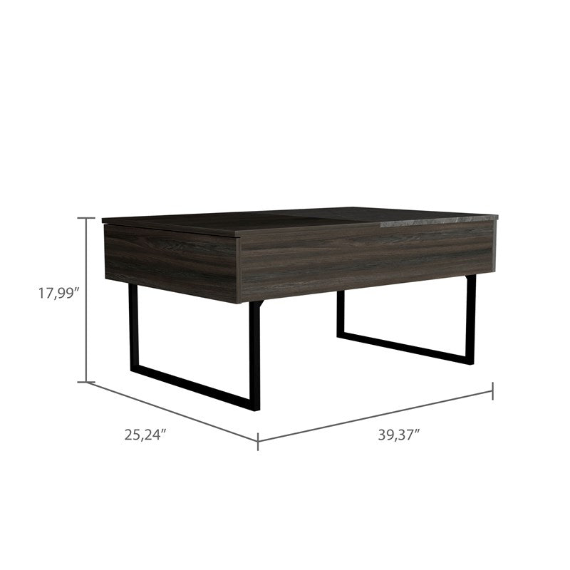 39" Onyx And Carbon Rectangular Lift Top Coffee Table With Drawer