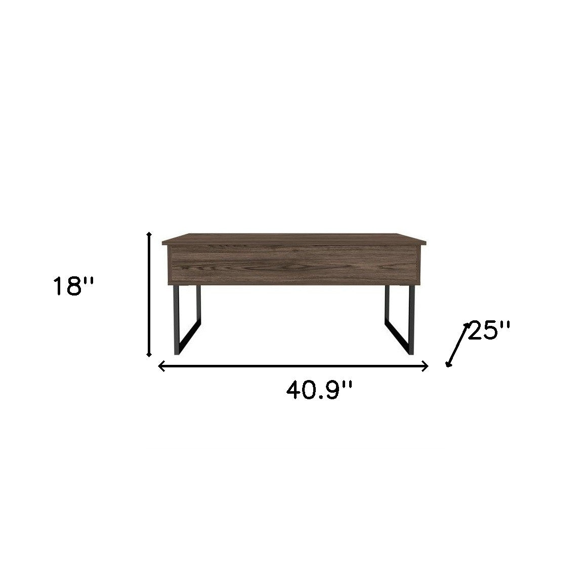 41" Dark Brown And Black Metal Lift Top Coffee Table