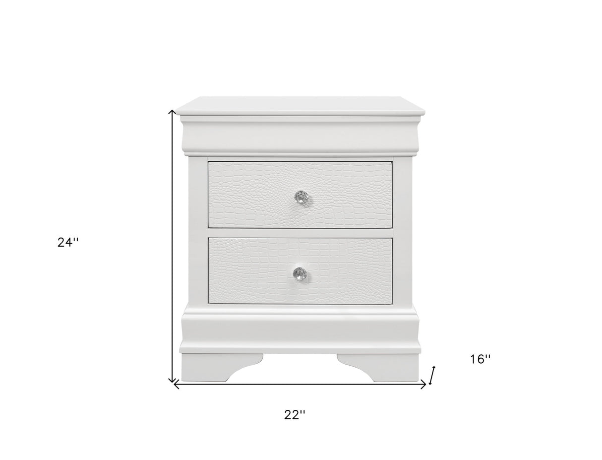 24" White Shagreen Two Drawer Solid Wood Nightstand
