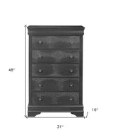 31" Metallic Grey Solid Wood Five Drawer Chest