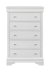 31" Metallic White Solid Wood Five Drawer Chest