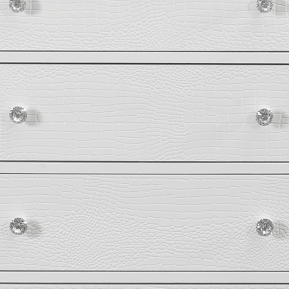 31" Metallic White Solid Wood Five Drawer Chest